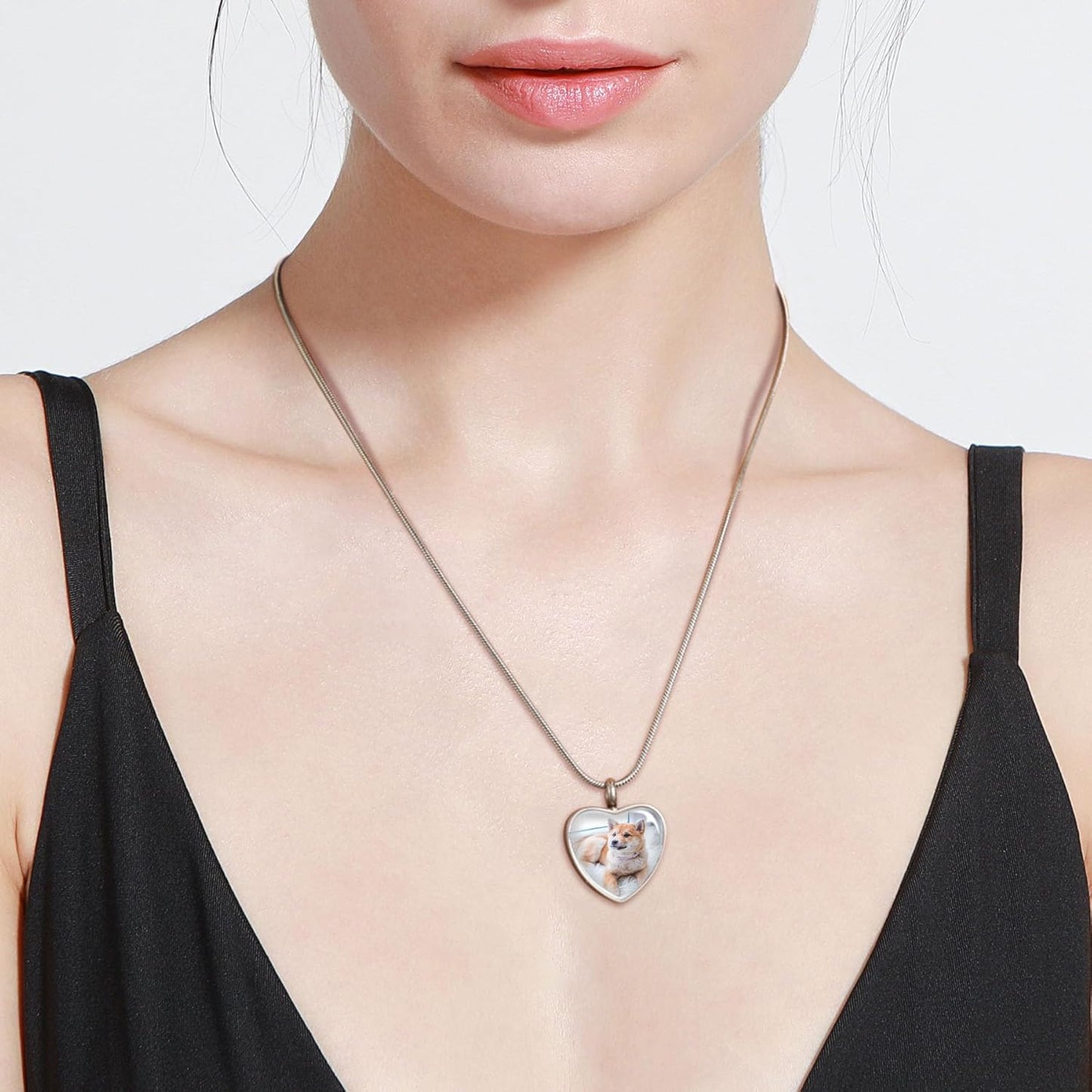 MeMeDIY Personalized Heart Paw Print Ashes Urn Pendant Necklace Custom Name/Photo/Date for Women Men Pet Lover Stainless Steel Memorial Dog Cat Pet Keepsake with Funnel Fill Kit Angel Wing