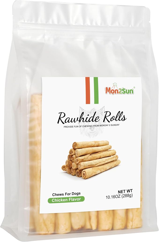 MON2SUN Dog Rawhide Rolls Twist Sticks 6.5 Inch Chew Treats Chicken Flavor 18 Count for Puppy and Small Dogs