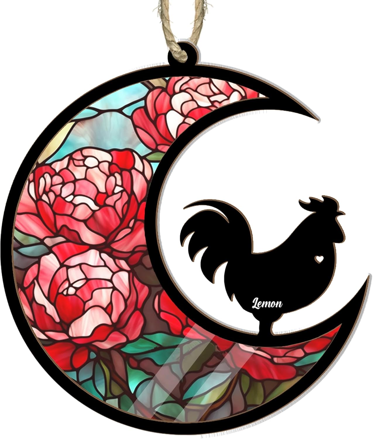Personalized Moon Sign Chicken Suncatcher - Memorial Hanging Door, Loss of Pet Sympathy Keepsake
