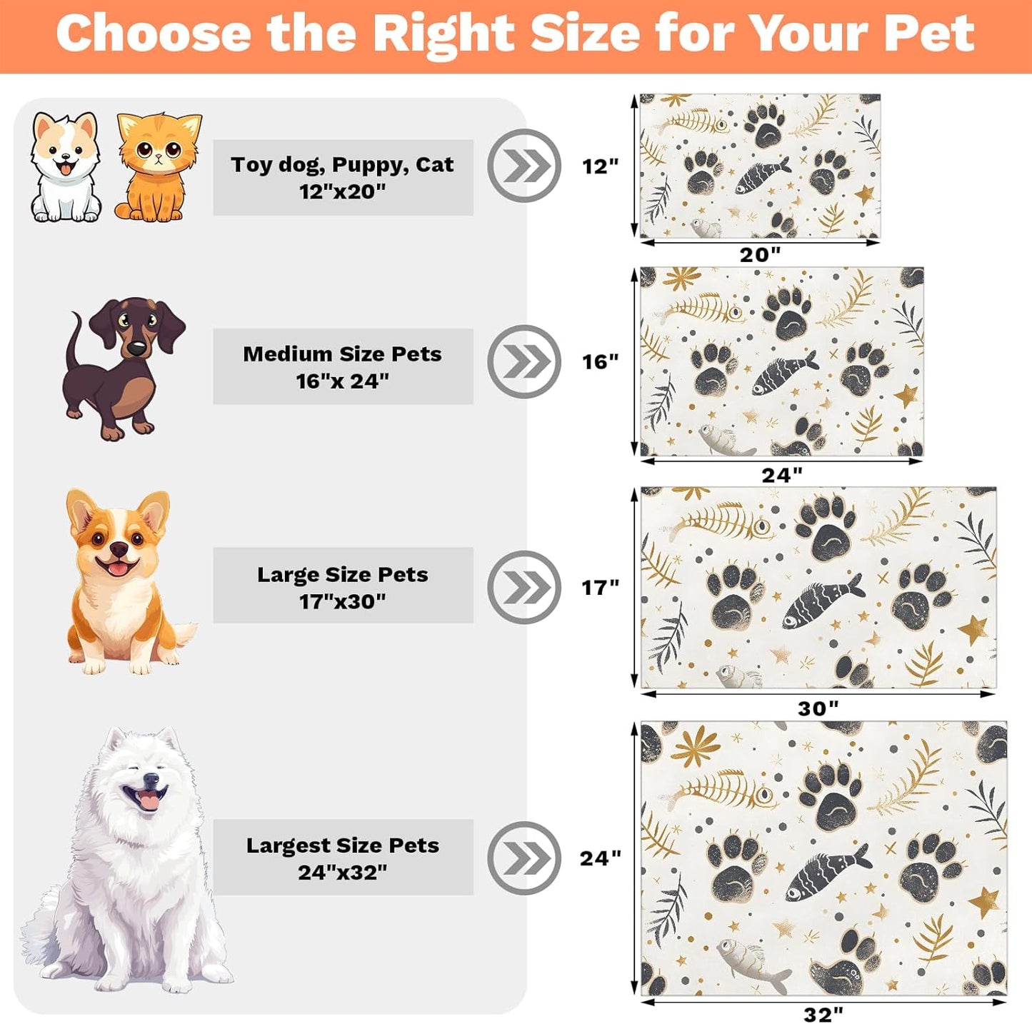 Dog Cat Food Mat,12"x20" Inches Rapid Absorbent Pet Feeding Mat,Pets Placemat Water Bowl Mats with Rubber Backing,No Stains Cat Dog Feeding Mats Indoor,Pet Accessories Supplies,Cats Paw