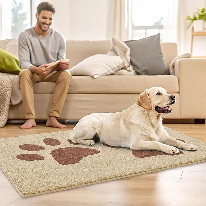 Buganda Dog Door Mat for Muddy Paws, Absorbent Dirt Trapper Washable Indoor Doormats, Non Slip Low-Profile Mud Mat for Dogs, Front Entrance Doormat for Inside Floor (40x32 Inches, Light Beige)