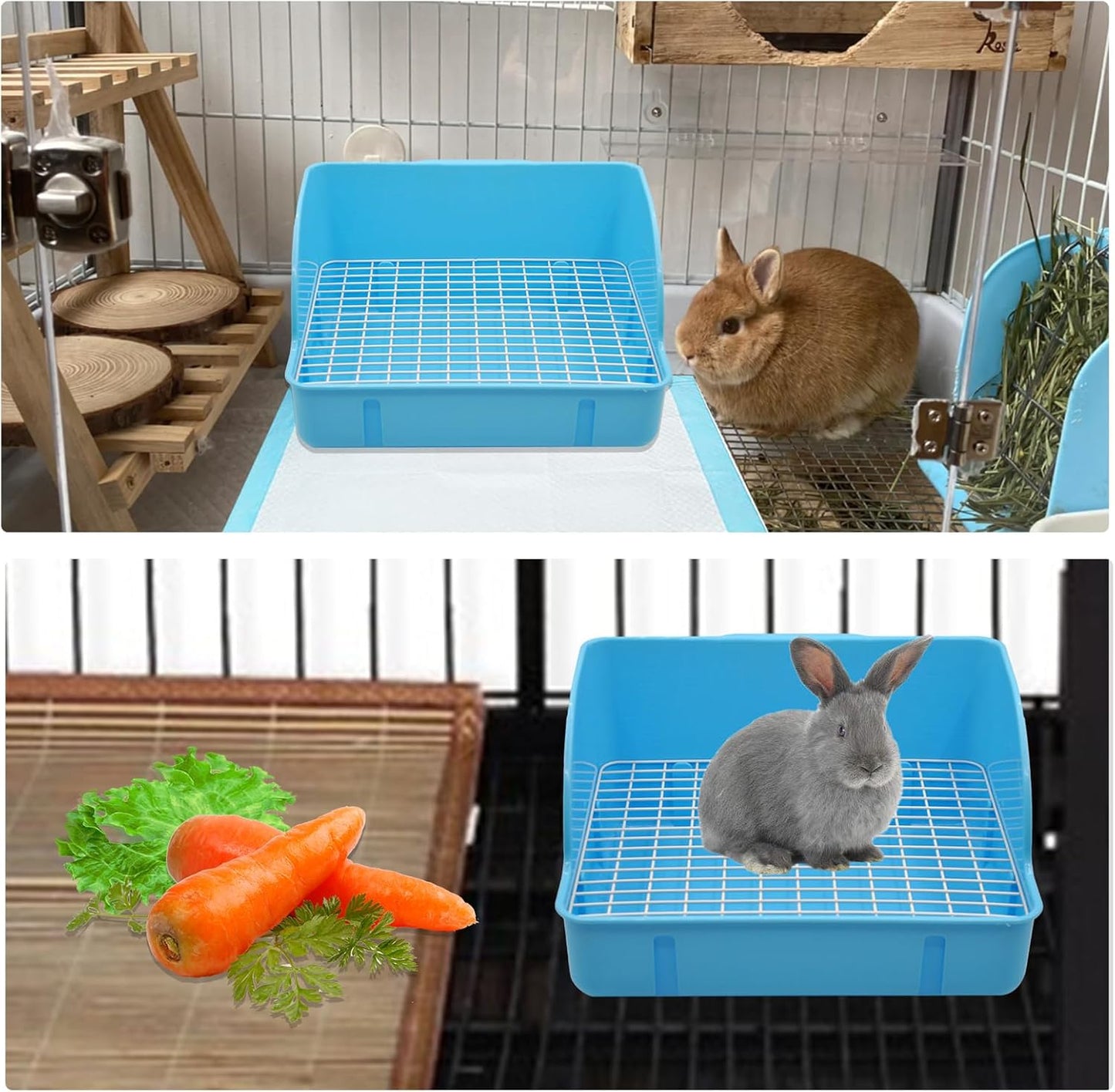 10Pcs Rabbit Litter Box Toilet,Bunny Plastic Square Cage Toilet with Grate Rabbit Corner Litter Bedding Small Animal Potty Training Box Pet Poop Pan for Bunny Guinea Pig Ferret Chinchilla(Blue)