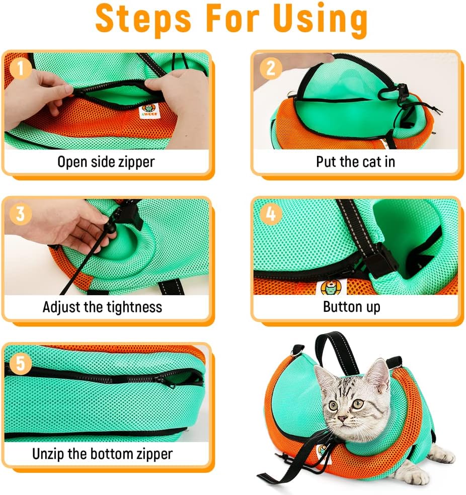 AWOOF Cat Grooming Bag Adjustable Cat Bathing Bag Anti Scratch Bite Restraint Bag Cat Sling Bag Durable Mesh Cat Shower Bag for Small Medium Large Cats Nail Trimming Ear Cleaning Medicine Taking
