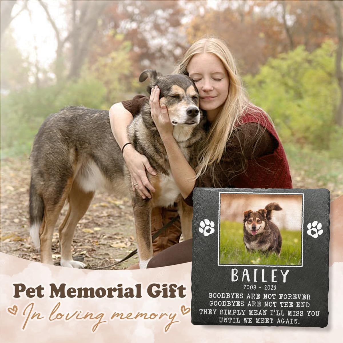 Personalized Pet Memorial Stones for Dogs, Cats - Square Shaped Dog Memorial Gifts for Loss of Dog Sympathy Gift - Dog Bereavement Gifts for Loss of Pet - Grave Decorations for Cemetery