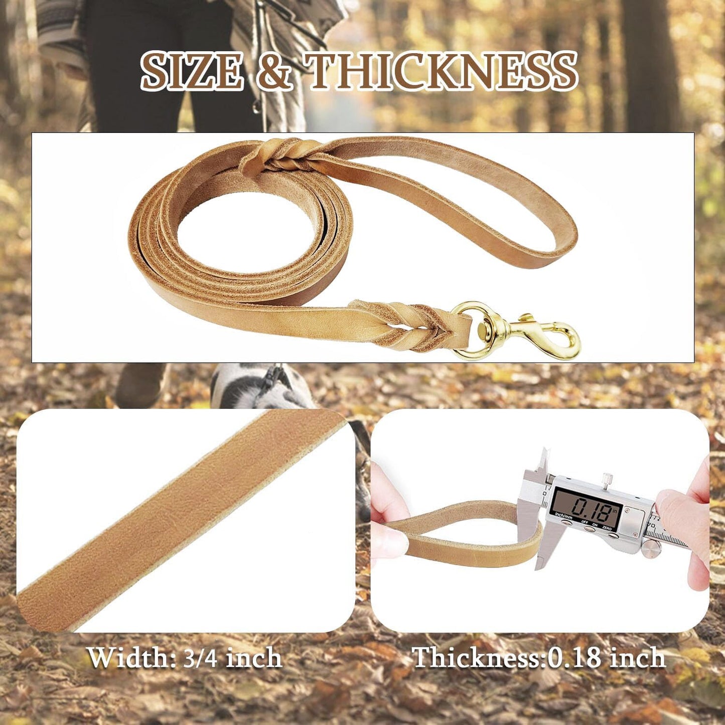 LWBMG Leather Dog Leash 6ft x 3/4 inch Heavy Duty Dog Training Leash, Strong Sturdy Genuine Leather Braided Pet Leashes, Soft and Comfortable Cowhide Pet Lead for Large, Medium and Small Dogs Tan