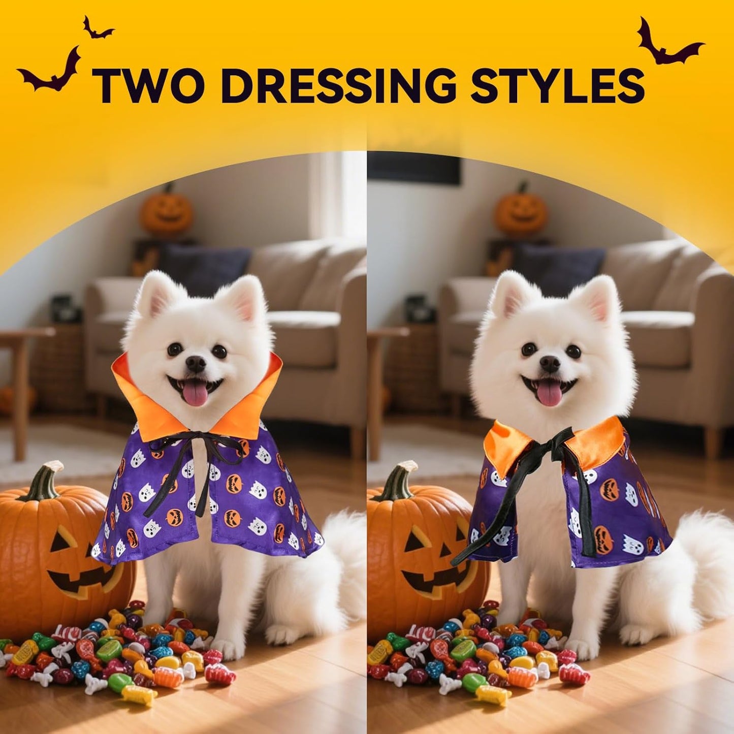 LESYPET Cat Halloween Costume Cats Pumpkin Cloak, Wizard Bandana for Puppy Cat Cosplay for Halloween, Christmas, Party