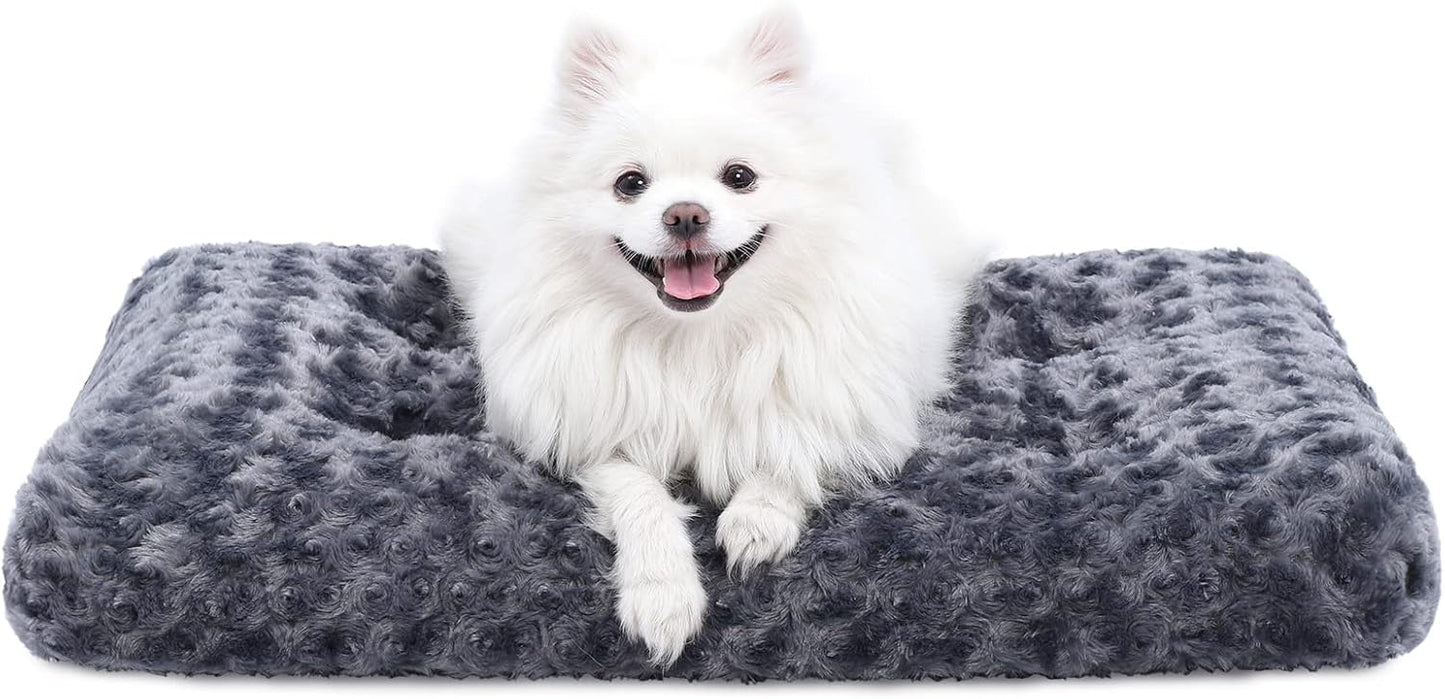 KSIIA Washable Dog Bed Deluxe Plush Dog Crate Beds Comfy Kennel Pad Anti-Slip Pet Sleeping Mat for Large, Jumbo, Medium, Small Dogs Breeds, 29" x 21", Dark Grey