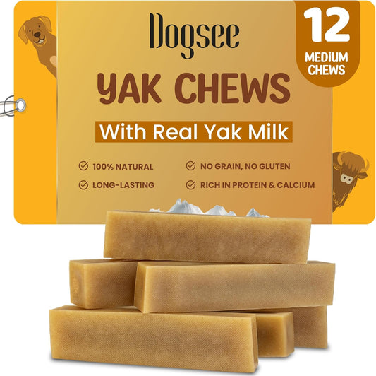Dogsee Original Himalayan Yak Chews for Dogs 2lb (Medium - 12 Bars) | 100% Natural | Dog Treats Healthy | No Grain, No Gluten | Teeth Cleaning