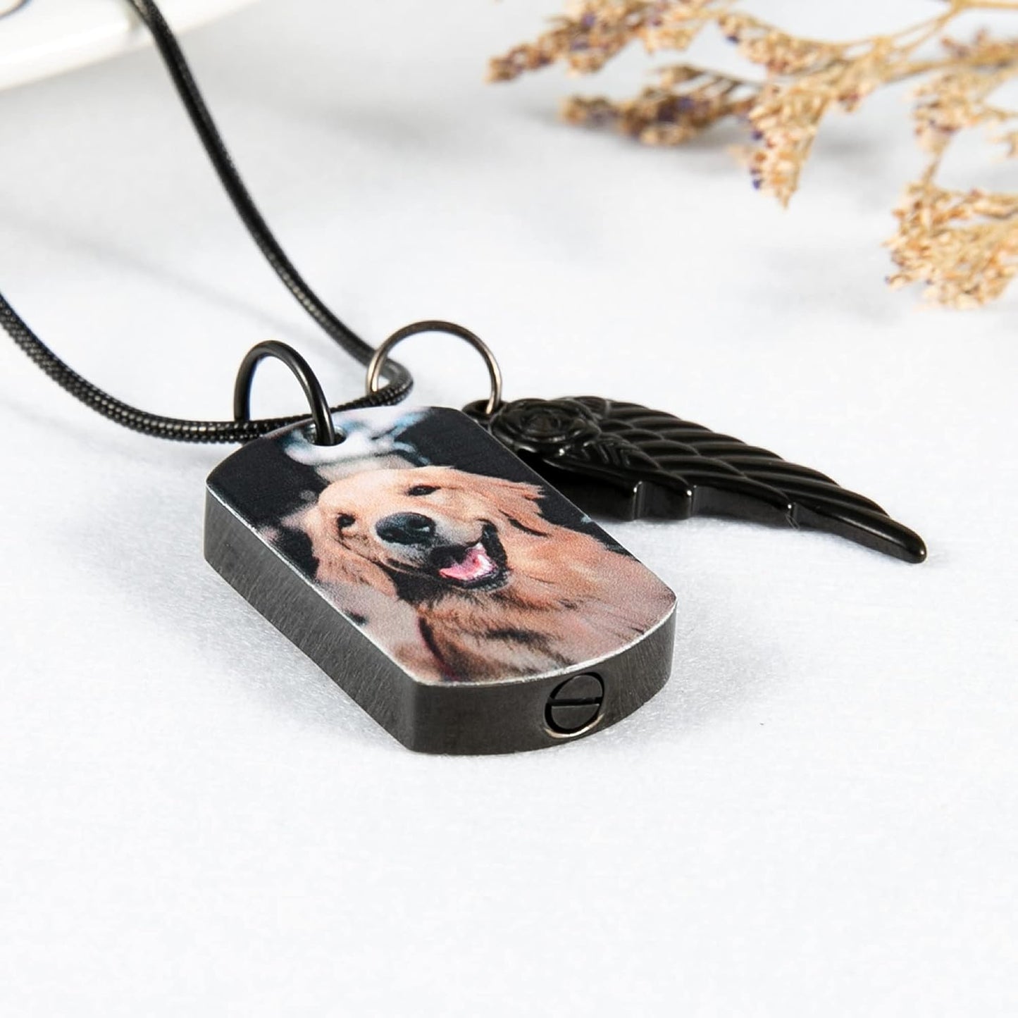 Farfume Personalized Pet Urn Necklace for Dog Cat Ashes Cremation Pet Memorial Customized Photo Text Engraving Pendant Keepsake Funeral Jewelry