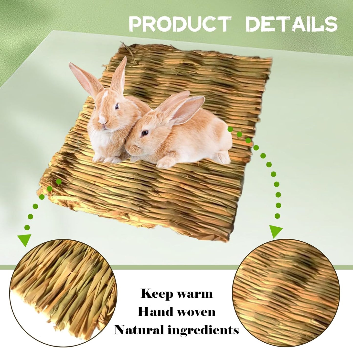 8 PCS Rabbit Grass Mat,Natural Bunny Grass Mat Woven,Pet Bed Nest Mats Rabbits Chew Toys for Hamsters Parrot Rabbits Hedgehog Guinea Pig Chick and Other Small Animals Hay Mat Sleeping(8 PCS)