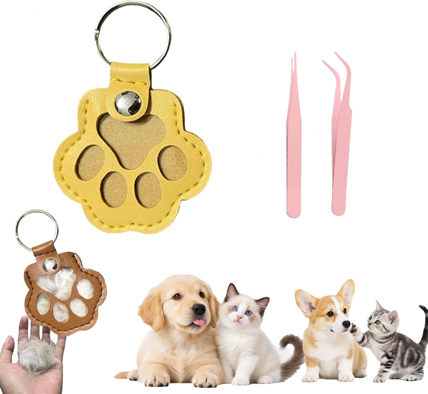 dog fur keepsake keychain cute pet paw shaped leather keychain for dog&cat hair keepsake