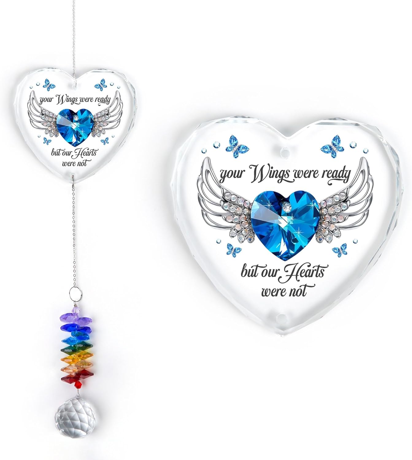 Memorial Suncatcher - Sympathy Gift for Loss of Loved One - Crystal Rainbow Maker - Your Wings were Ready - Hanging Crystal Decor - Loss of Family Friend Pet - Hanging Suncatcher Ornament