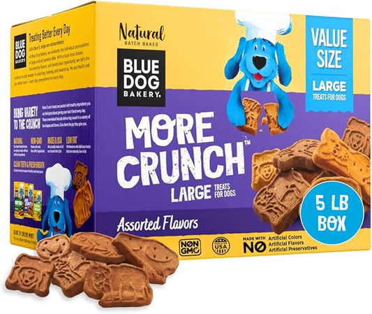 Blue Dog Bakery More Crunch Biscuits Value Box | Large, Bacon, Chicken, Cheese, Peanut Butter | Natural Healthy Dog Treats, 5 Pound Box (Pack of 1)