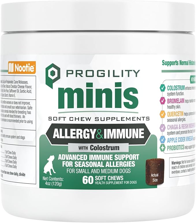 Nootie Progility Mini Allergy & Immune Supplement, Seasonal Allergies Advanced Immune Support Supplement for Small Dogs, 60 Soft Chews per Container