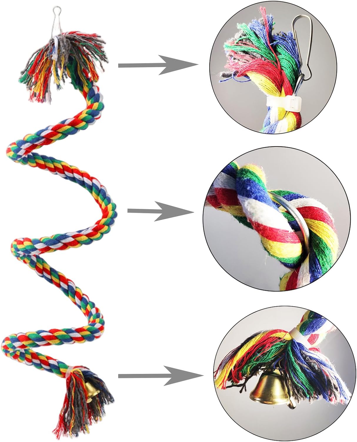 79'' Bird Perch,Bird Rope Perch & Birds Swing Set,Bird perches for cage,Rope Perch for Conures,Parrots,Cockatiel,Lovebird,Budgerigar,Parakeet perches for cage