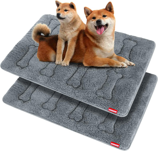 Dog Bed Crate Mat(36" X 23") 2 Pack, Soft Plush Dog Bed Pad Machine Washable Crate Pad, Grey