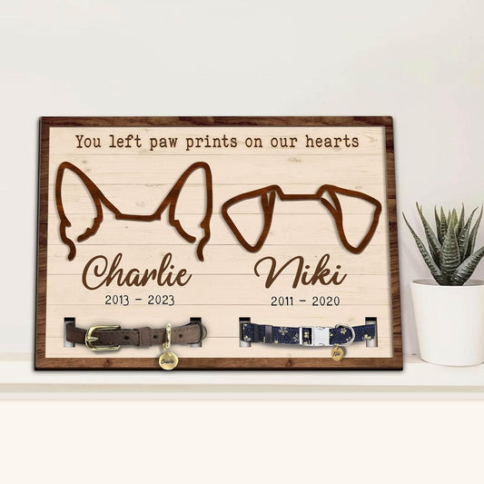 Custom Pet Memorial Frame with Dog Ear Silhouettes and Collar Holder – Personalized Dog Loss Gift, Pet Remembrance Wall Sign, Sympathy Gift for Pet Lovers