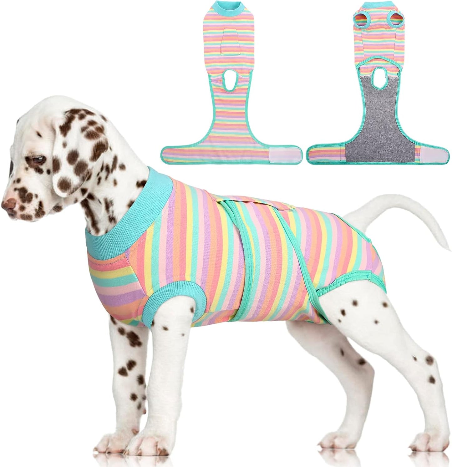 FUAMEY Recovery Suit for Dogs After Surgery,Soft Breathable Dog Bodysuit E-Collar & Cone Alternative Surgical Suit,Male Female Dog Neuter Spay Suits Anti Licking Wounds Onesie Mint Green Stripes XS