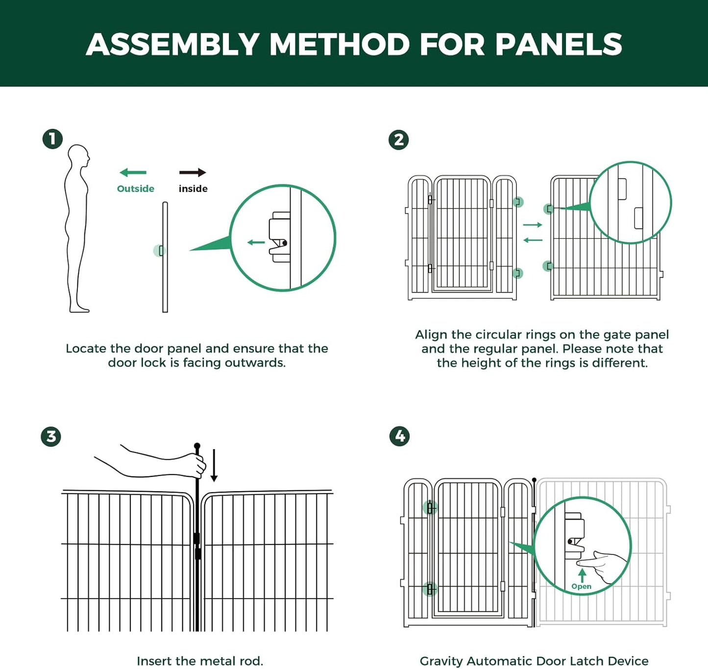 FXW Dog Gate Extra Wide Designed for Indoor Use, Adjustable Width Up to 183-inch Wide (24" H 8 Wire Panels for Puppies and Small Dogs), Black
