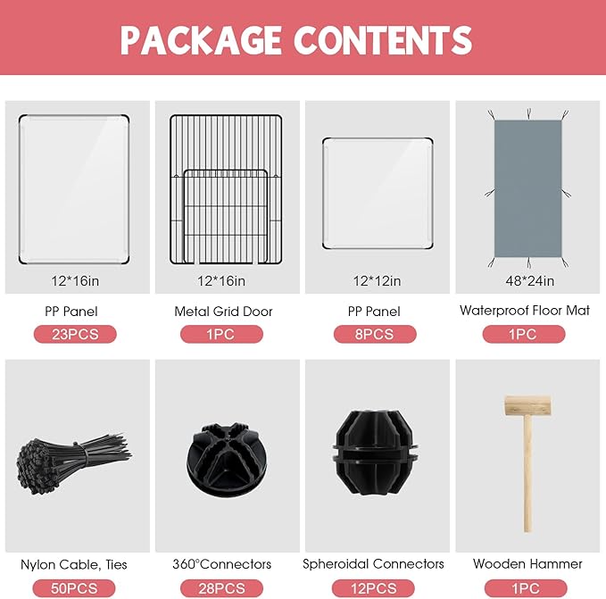 32 Panels Small Animal Playpen, 48" x 32" x 24" Transparent Playpen with Waterproof Mat,Plastic Enclosure,Puppy Play Pen for Chicken,Pet Fence for Guinea Pigs,Bunny,Ferrets,Hamsters,Hedgehogs Indoor