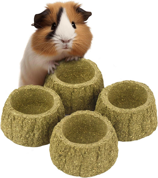Evergreen Pet Supplies Guinea Pig Bowl - 4-Pack, Green & Brown - Edible Food & Chew Bowls for Rabbits & Guinea Pigs - Toys for Ferrets & Hamsters