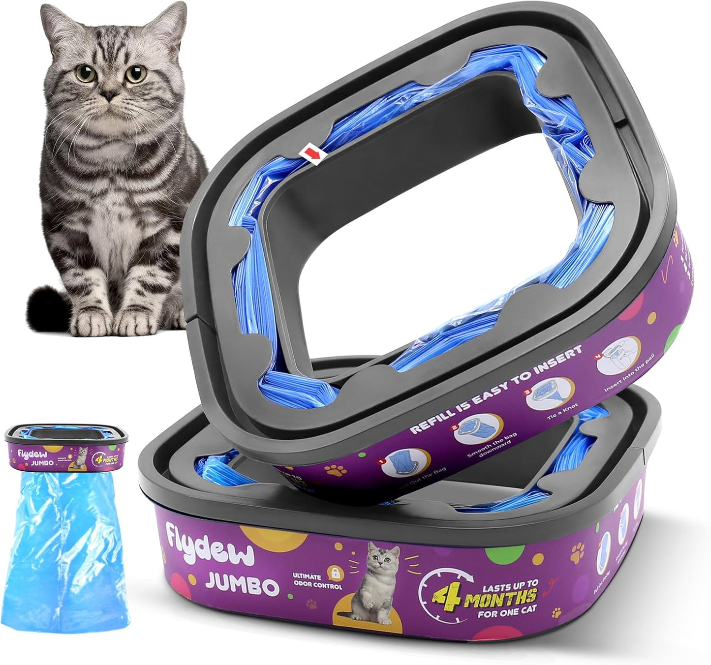 Cat Litter Refill Bags for Cat Genie Standard, Plus, XL+ Pail Refills, 2-Pack Jumbo Genie Refill Cartridge, Lasts Up to 8 Months, EVOH Odor Control,Pet Genie Refill