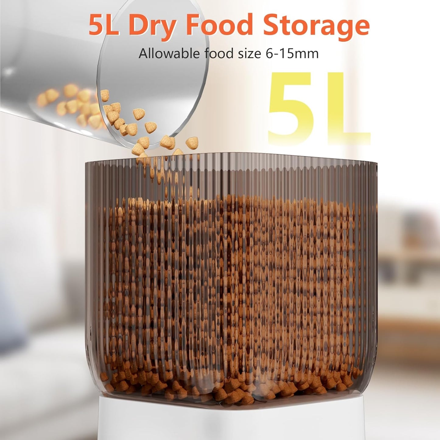 Cat Feeder Automatic, 2.4G WiFi Automatic Dog Feeder with Remote Feeding Cat Food Dispenser for 2 Cats, 5L Pets Timed Automatic Feeders with Dual Power Supply