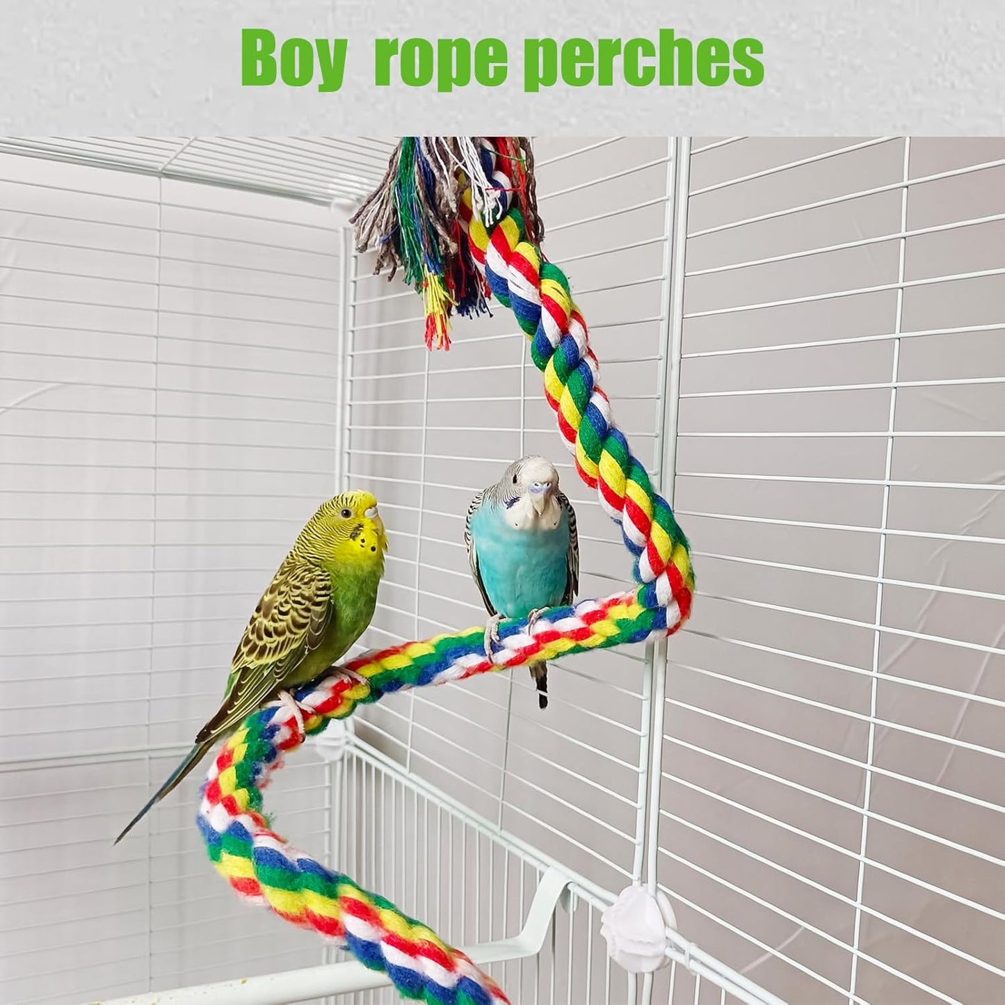Bird Rope Perch & Birds Swing Set - Bird cage Accessories, Rope perches for Conures, Parrots,Cockatiel,Lovebird,Budgerigar,Parakeet perches for cage,Birds perches