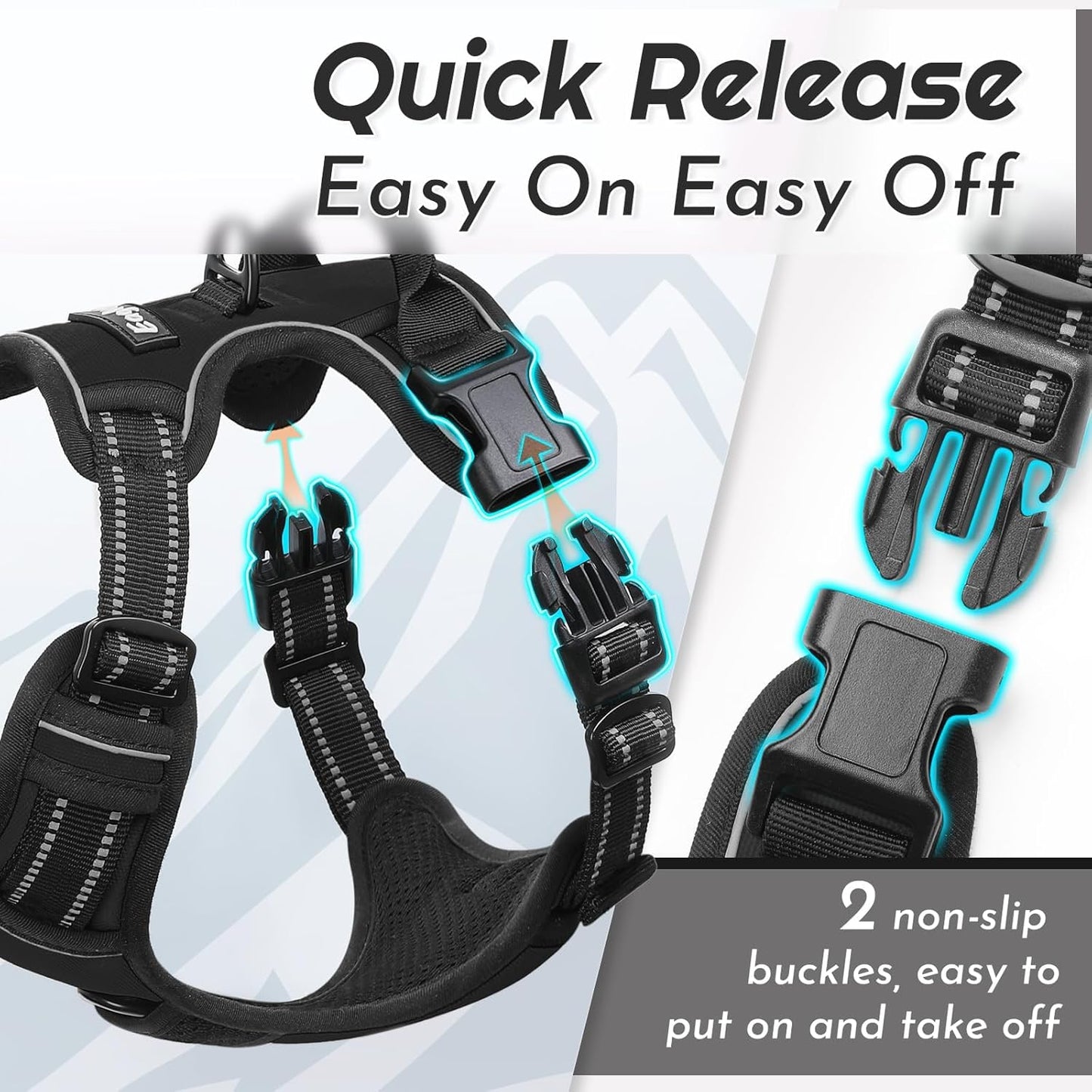 Eagloo Dog Harness Medium Sized Dog, No Pull Service Vest with Reflective Strips and Control Handle, Adjustable and Comfortable for Walking, No Choke Pet Harness with 2 Metal Rings, Black, M