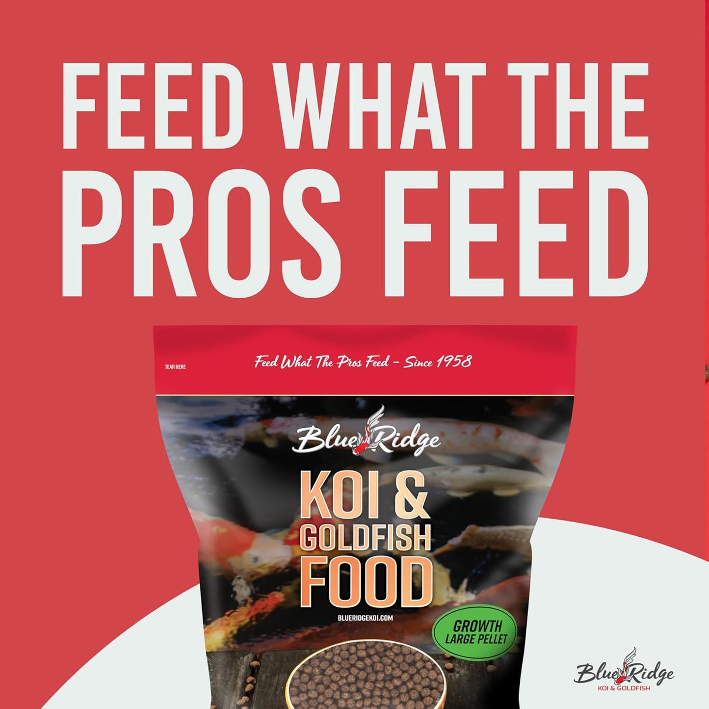 Blue Ridge Koi Fish Food 5lb - Koi Food Large 3/16" Growth Formula, Goldfish Food, Premium Fish Food for Ponds, Ponds Fish Food, Floating Pond Pellets