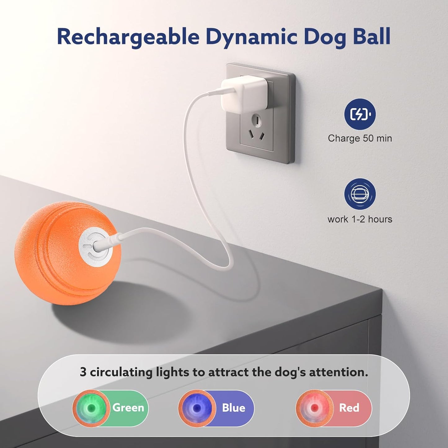 Interactive Dog Toys Ball, Smart Action Activated Rechargeable Pet Toy, TPU Material, IPX7 Waterproof Rating, Automatic Rotating/Bouncing/Moving, Suitable for Small/Medium Dogs-Orange
