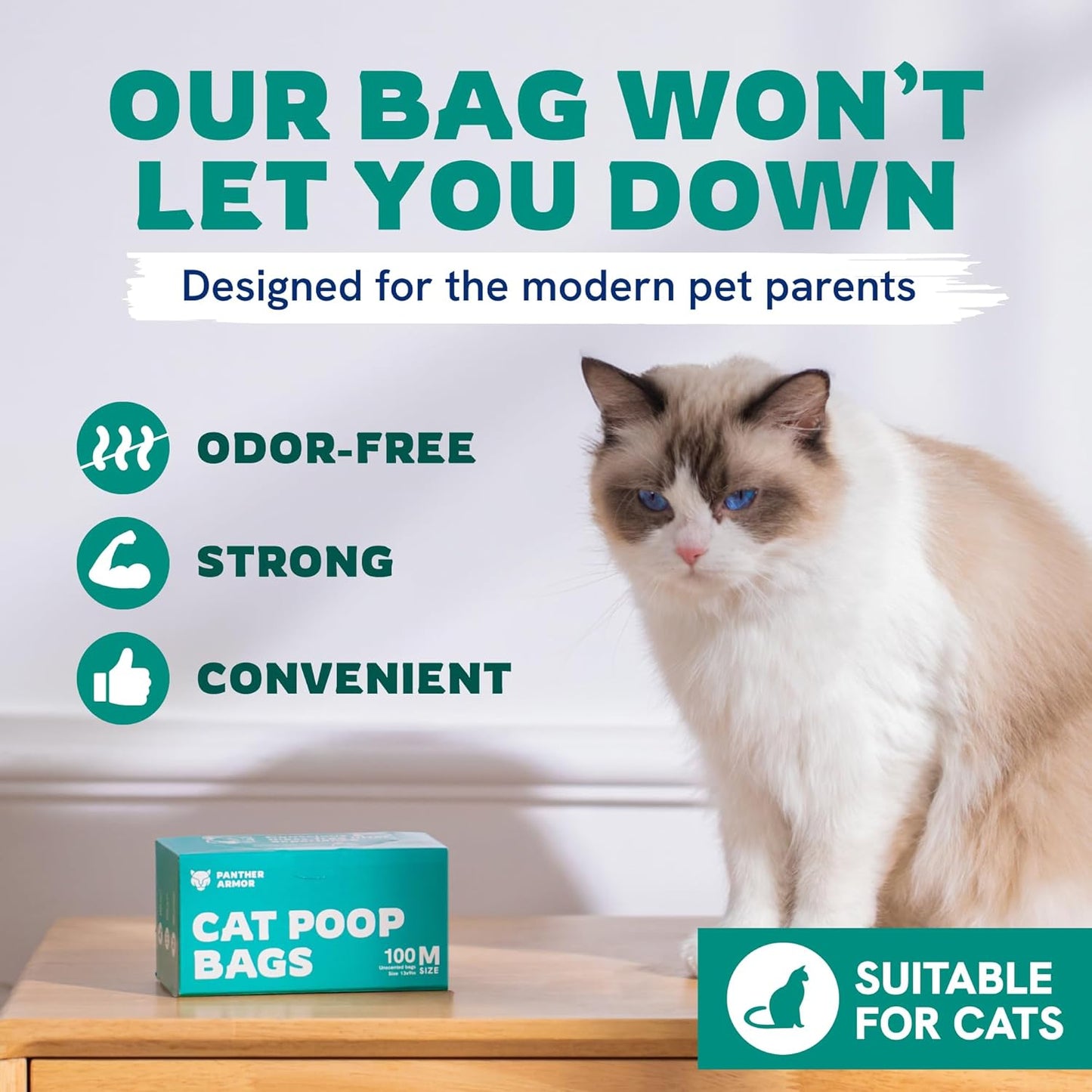 Panther Armor Poop Bags - 200x Cat Litter Bags for Poop - 13x9in Kitty Litter Unscented Leak Proof Cat Poop Bags - Litter Box Trash Bags - Odor Proof Cat Litter Disposal System