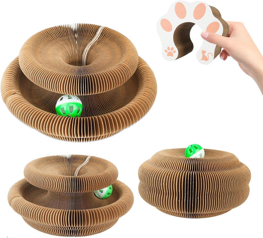 Kitty Kurlz Accordion Magic Organ Cat Scratcher Toys for Indoor Cats - Cardboard Cat Scratching Board Ball Scratcher Pad 3 Pack