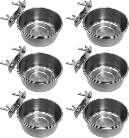 Tfwadmx 6 Pcs Stainless Steel Bird Bowls with Clamp Holder, Bird Dishes for Cage, Cockatiels Lovebird Budgie Chinchilla