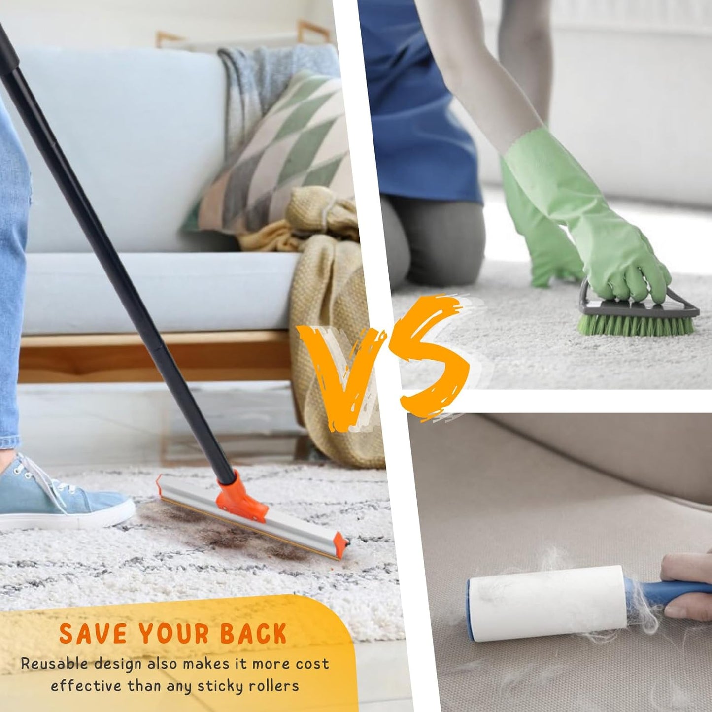 Carpet Rake for Pet Hair Removal, 57'' Long Handle Dog and Cat Hair Remover Tool to Fluff Rug, Stair Carpets and Couch Cleaning Rake