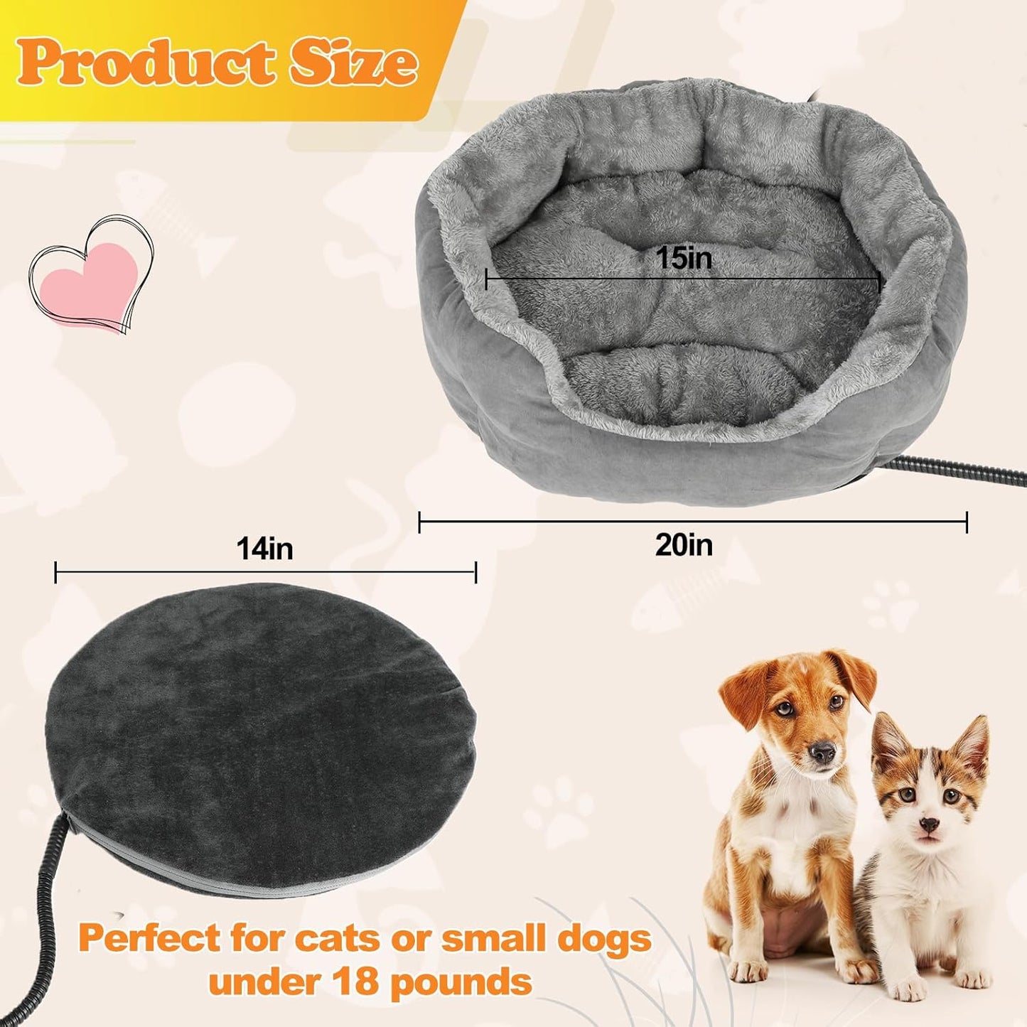 Heated Cat Bed for Indoor Cats, Adjustable Temperature Thermo Round Cat Bed with Timer, Self Warming Cat Bed Donut with Heating Pad, Washable Electric Heating Pet Bed for Kitty and Small Dogs