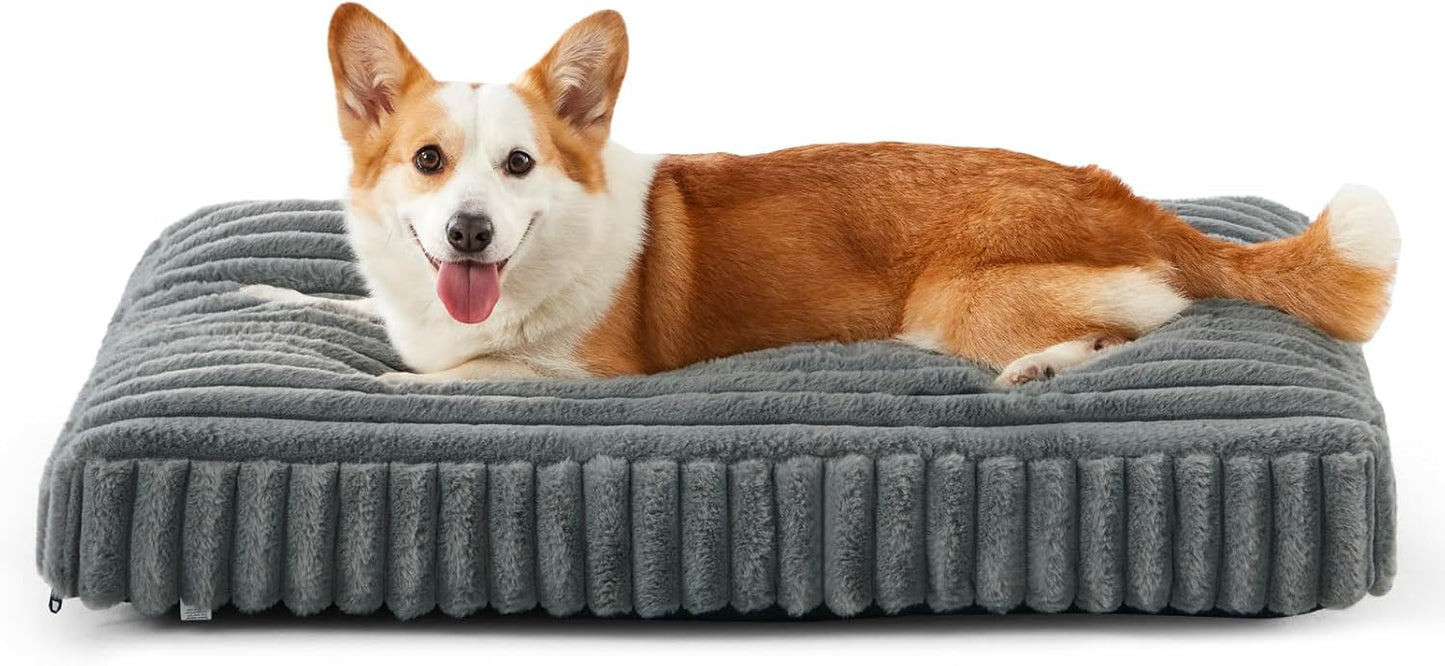 Dog Bed Medium Size Dog, Flat Pet Beds with Removable Washable Cover, Pet Mat Cute Crate Bed Thick Shredded Chopped Crate Foam & Anti Slip Bottom for Indoor, 29"x21"x3" Grey