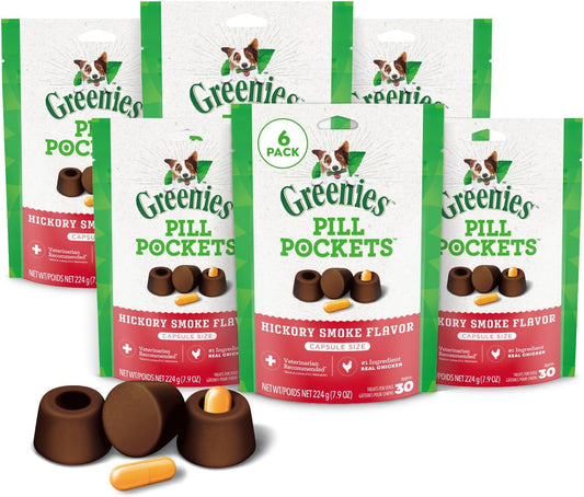 Greenies Pill Pockets for Dogs Large Size, Soft Dog Treats, Hickory Smoke Flavor, (6) 7.9 oz. Pouches (180 Treats Total)