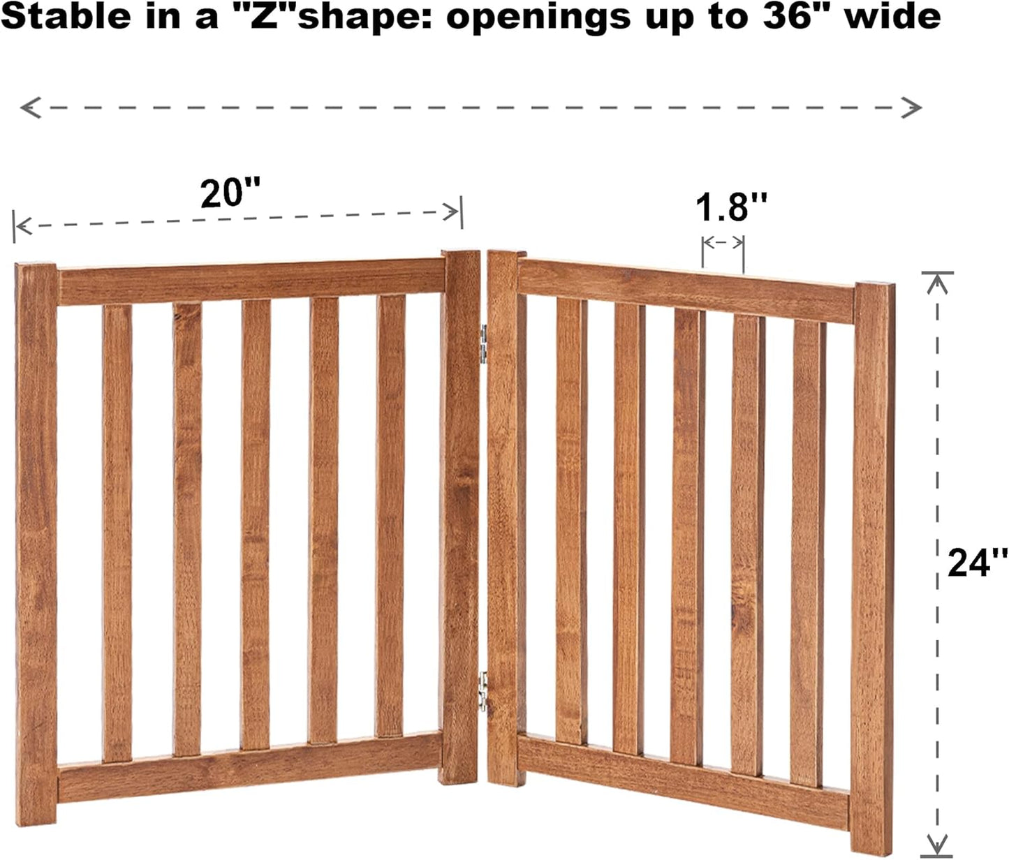 LZRS 2-Panel Wooden Free Standing Foldable Dog Gate Indoor – Solid Hardwood 24" High, Step-Over Safety Pet Gate for Doorways, Stairs & Small Spaces - Indoor Use, Oak