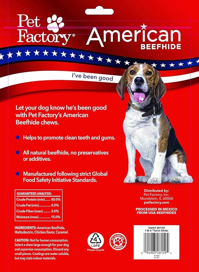Pet Factory American Beefhide 5" Twist Sticks Dog Chew Treats - Chicken Flavor, 1 lb