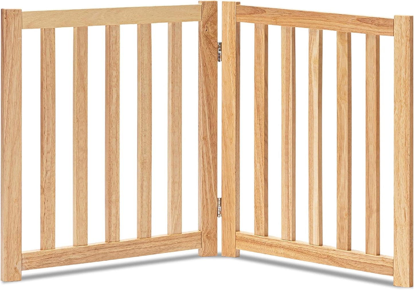 LZRS 2-Panel Wooden Free Standing Foldable Dog Gate Indoor – Solid Hardwood 24" High, Step-Over Safety Pet Gate for Doorways, Stairs & Small Spaces - Indoor Use, Natural
