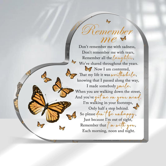Acrylic Heart Shape Memorial Bereavement Gift Paperweight Remembrance Decorations Funeral Grief Condolence Memorial Ornaments for Loss of Loved One of Mother Father Sympathy Gifts