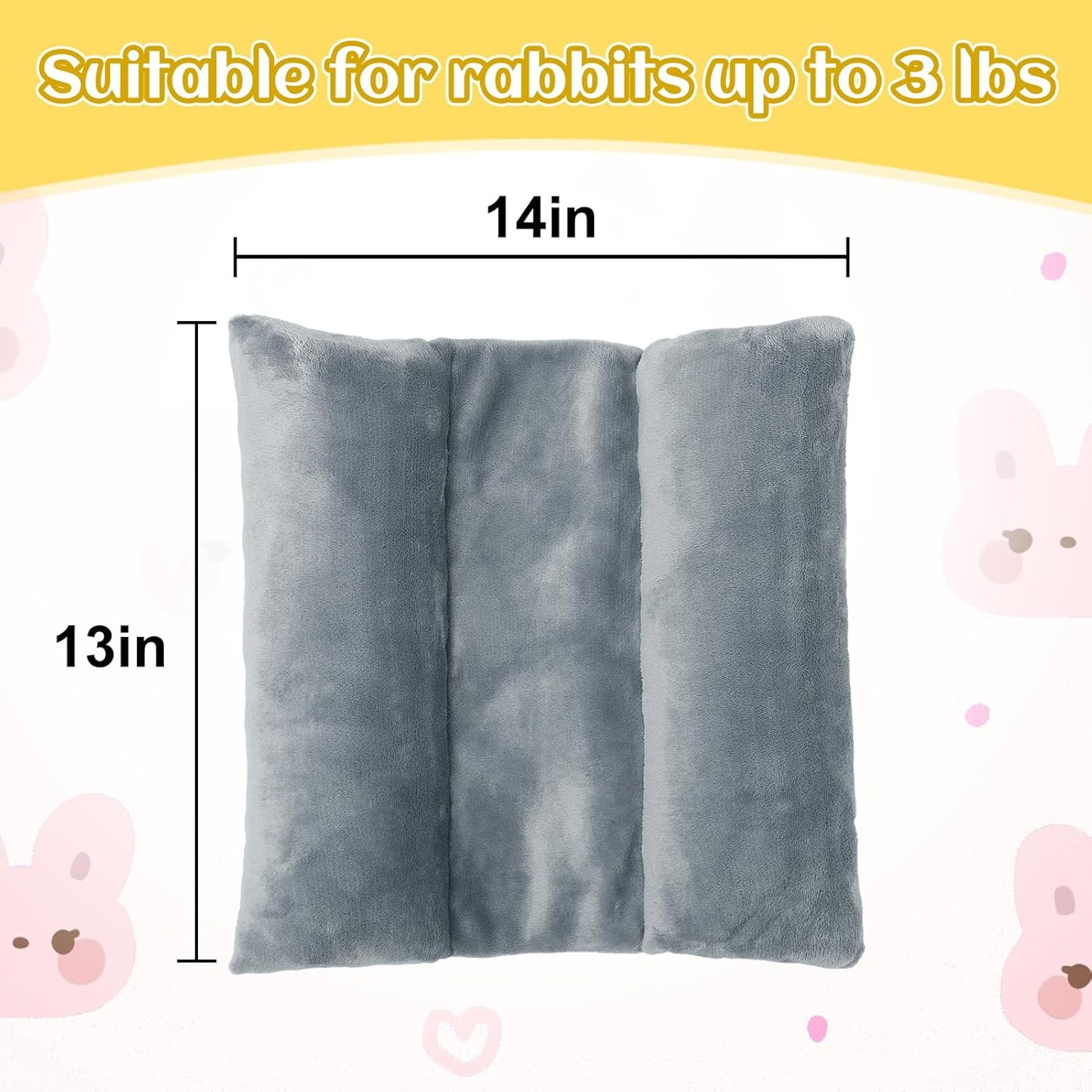 MEWTOGO 13 x 14In Rabbit Bed, Thickened Soft Bunny Snuggle Concave Bed, Cuddle Cushion Plush Mat with Cotton Lounger Pillows, Small Pet Flop Mat for Indoor Cage Sleeping Bunny Gifts, Gray