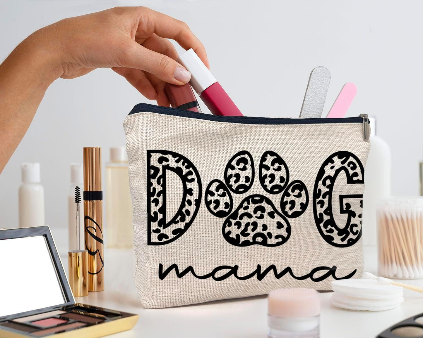 IWXYI Dog Mom Gifts For Women,Dog mama Makeup Bags with Zipper,Dog mama Makeup Bag Zipper Pouch Travel Toiletry Gifts For Women
