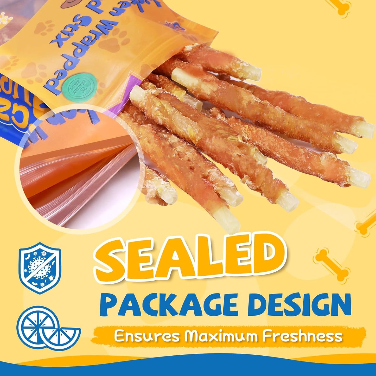 Gazeupon Rawhide Free Dog Treats, Chicken Wrapped Cod Sticks, Healthy Training Treats, Soft Chewy Snacks for Small Dogs w/Glucosamine Chondroitin, Low Fat