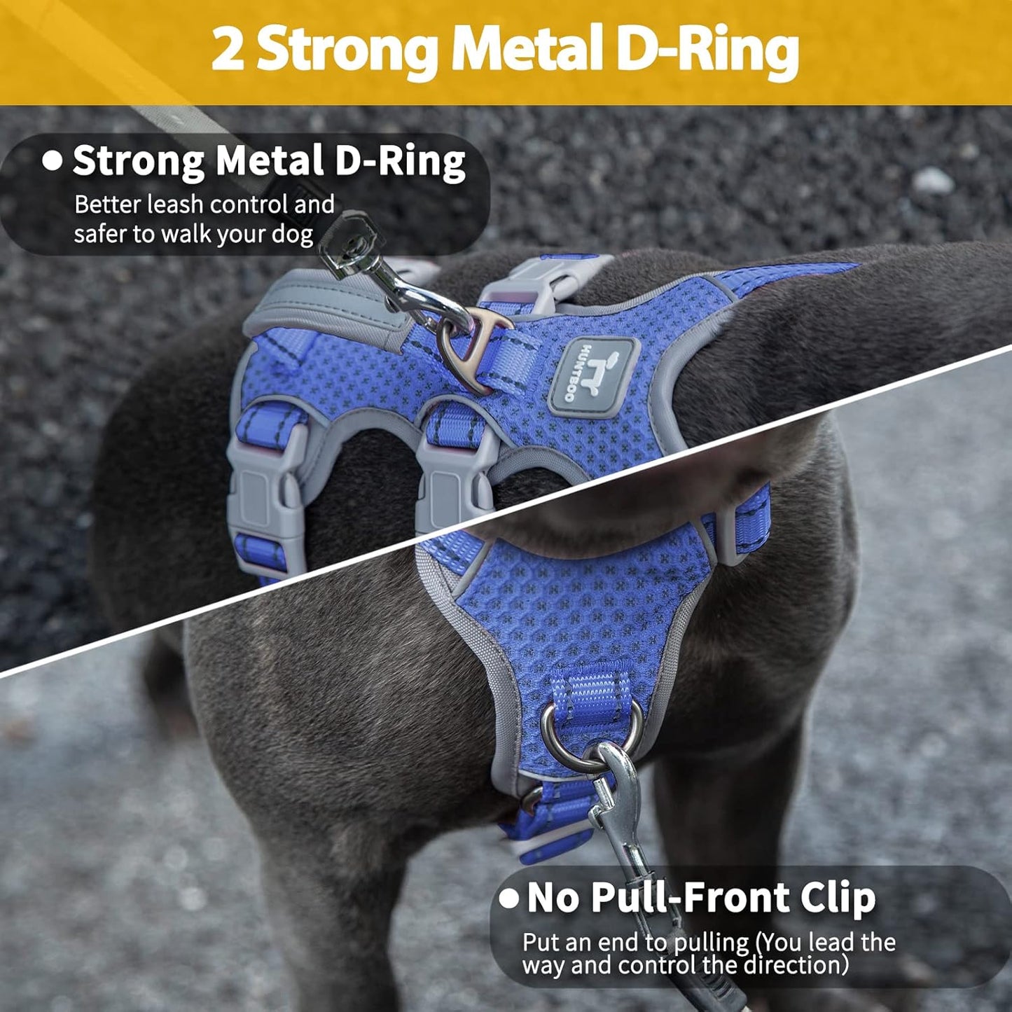 Huntboo Escape Proof Dog Harness, No Pull Reflective Harness with Lift Handle, Adjustable Pet Vest with Front and Back Leash Clips for Small Medium Large Dogs Walking Hiking Training (Vista Blue,XL)