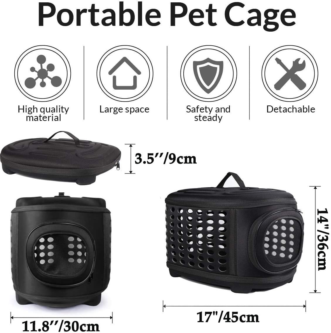 Collapsible Cat Carrier Hard, Travel Pet Carriers Bag for Small Dogs for Car Travel with Ventilation Guinea Pig 2 Small Cats Carrier Cage Dog Crate (Black)