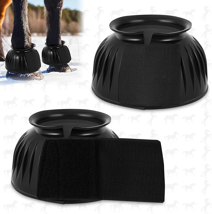 Abbylike Horse Bell Boots Protect Against Hoof Impact Trauma Rubber Bell Boots Horse Care for Turnout No Rub Design Comfort Quick Wrap Hook and Loop