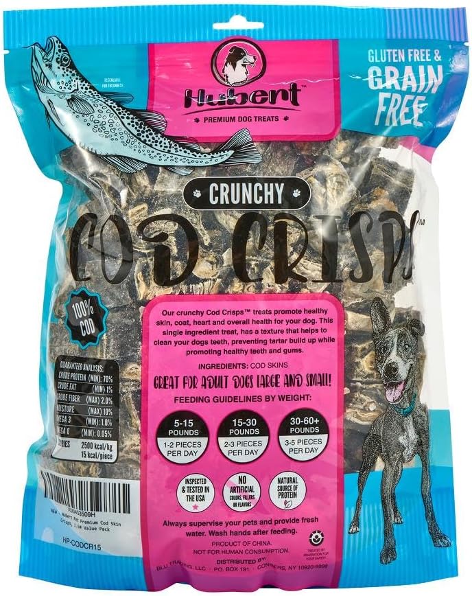 Hubert Pet Premium Cod Skin Crisps - Single Ingredient Natural Dog Treats for All Breeds, No Artificial Anything - 1.5 lbs Bag