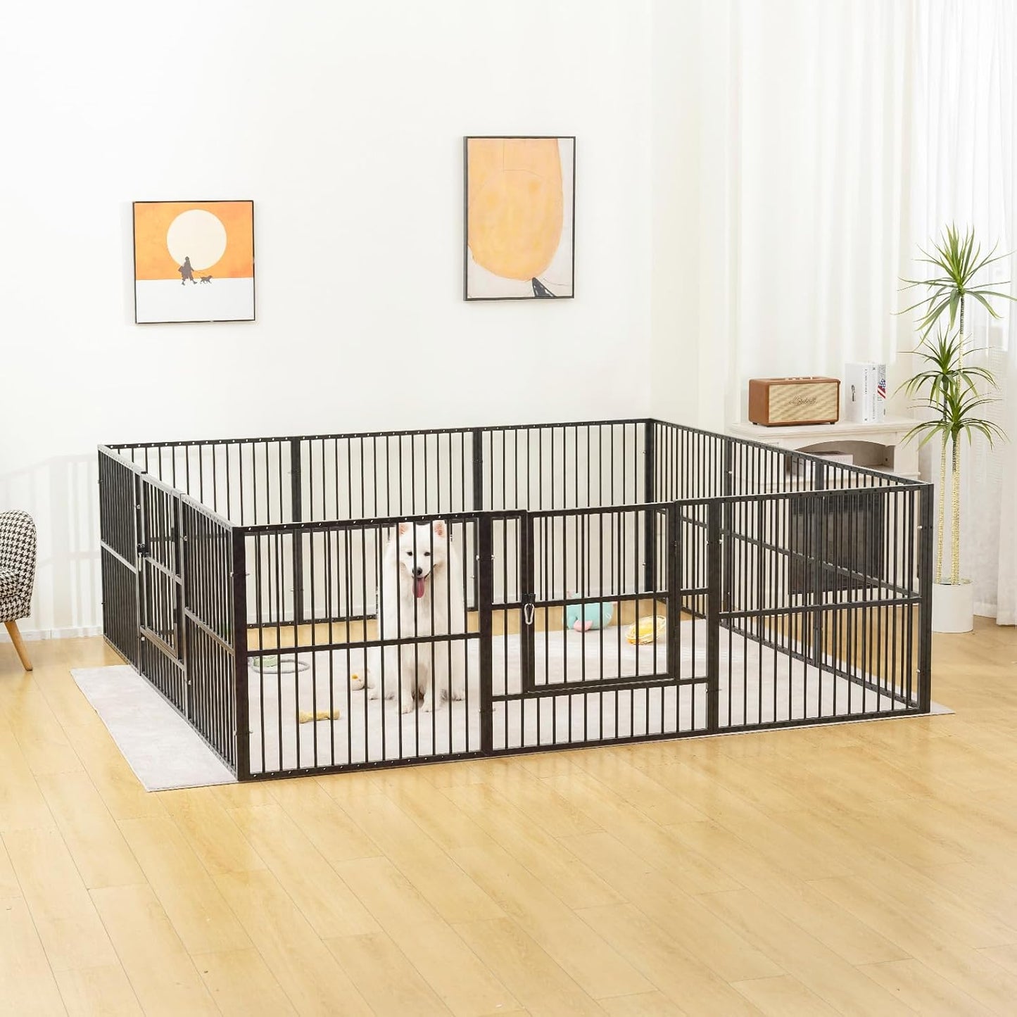 Dog Playpen - 32" Height Dog Pen, Heavy Duty Puppy Pen with Door, Safe & Sturdy, Easy Assemble for Indoor/Outdoor Pet Playpen (12 Panels with Door, Grey)